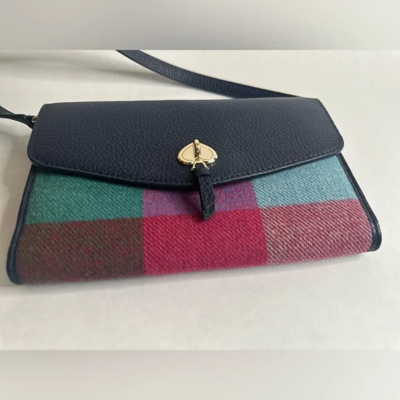 Kate Spade Marti Wallet Crossbody Bag - Multicolor Plaid and Navy Leather (NWOT) - Picture 3 of 15